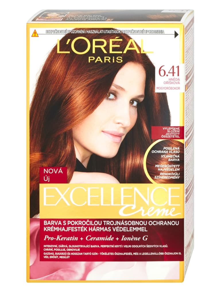 Farba do trwałej koloryzacji włosów Loréal Excellence 6.41 jasny bursztynowy brąz