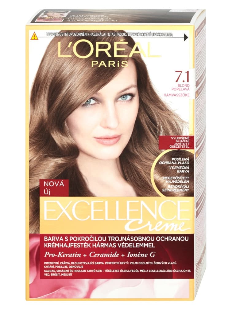 Farba do trwałej koloryzacji włosów Loréal Excellence 7.1 popielaty blond