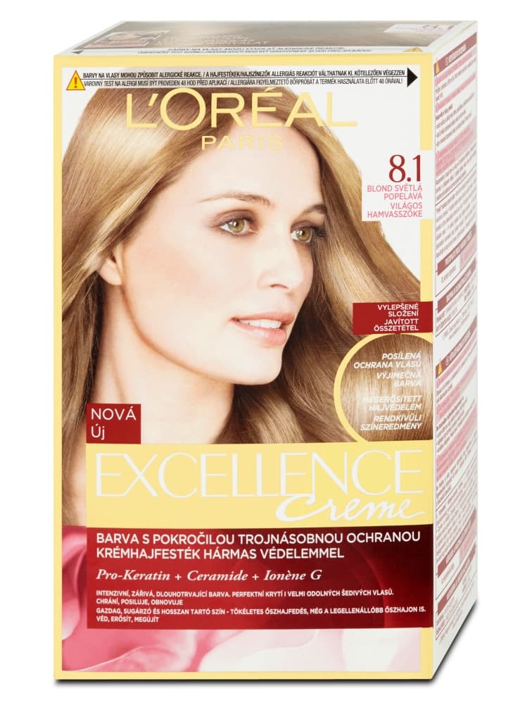 Farba do trwałej koloryzacji włosów Loréal Excellence 8.1 jasny blond popielaty
