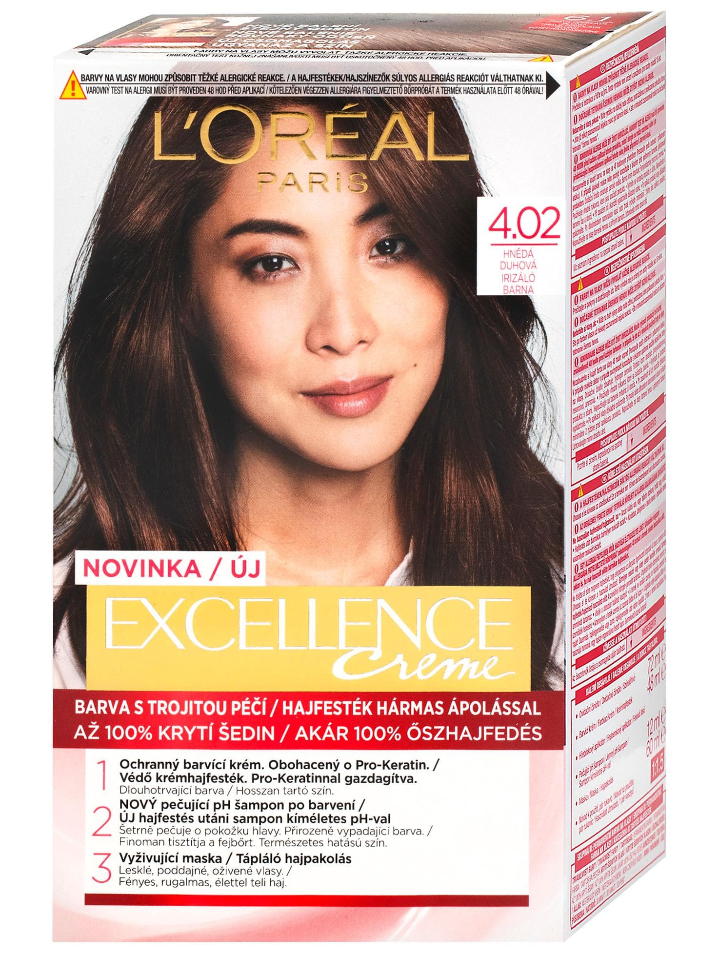 Farba do trwałej koloryzacji włosów Loréal Excellence 4.02 opalizujący brąz