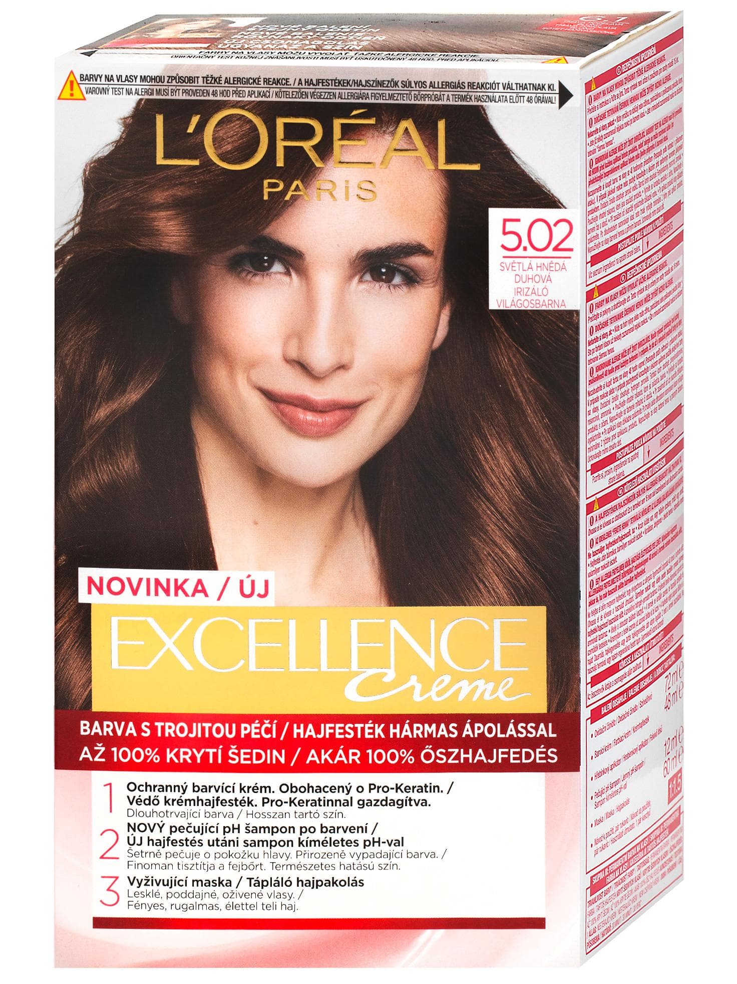 Farba do trwałej koloryzacji włosów Loréal Excellence 5.02 opalizujący jasny brąz
