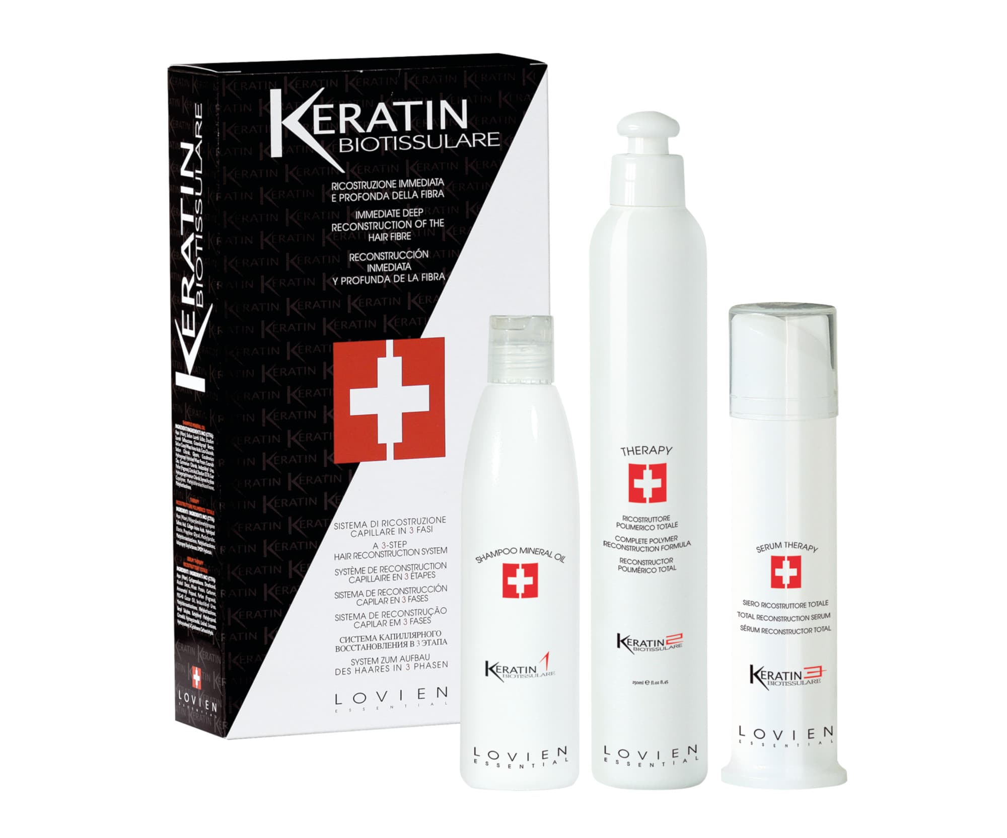 Zestaw keratynowy do odbudowy włosów zniszczonych Lovien Essential Biotissulare - 2 x +