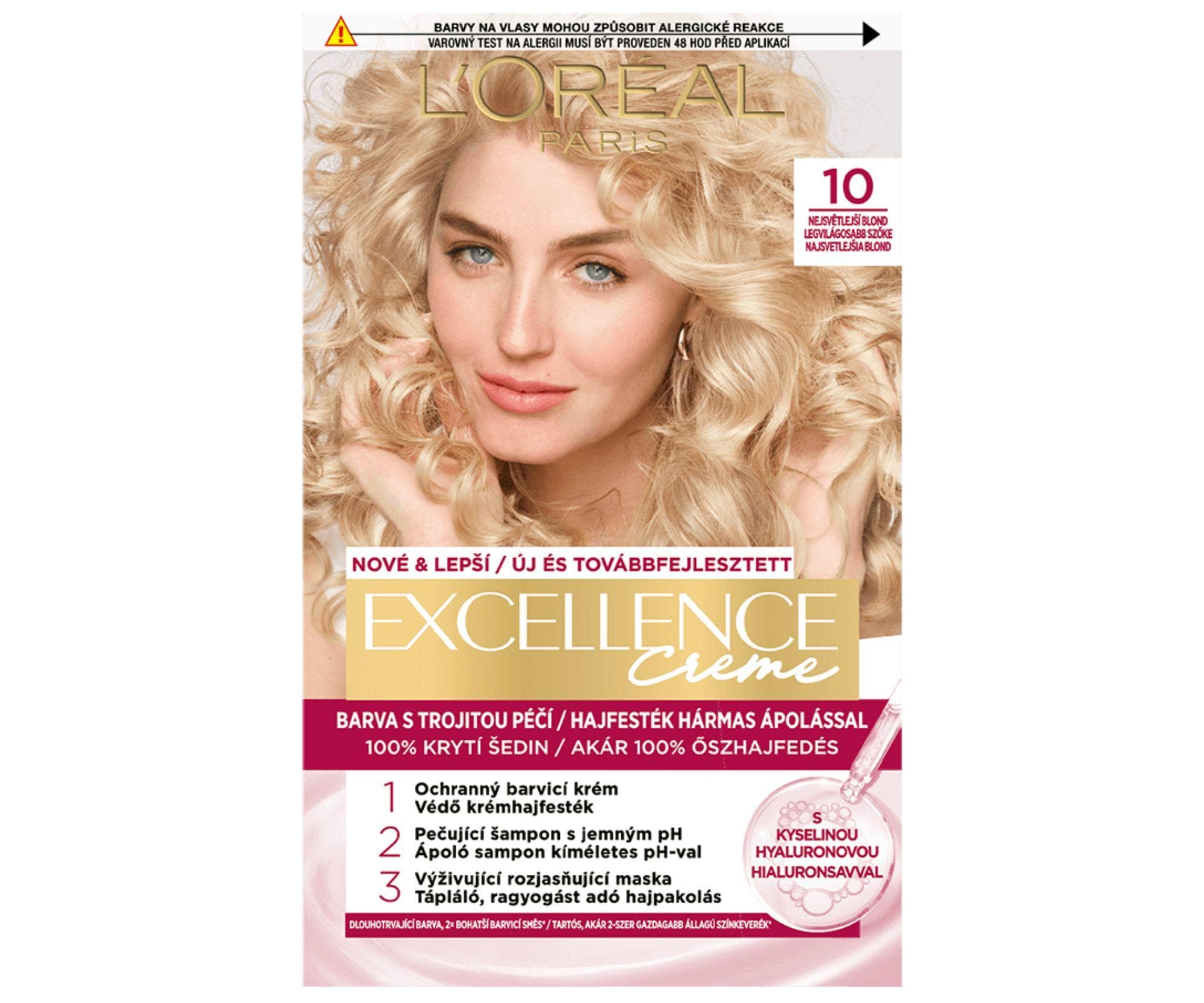 Farba do trwałej koloryzacji włosów Loréal Excellence 10 bardzo jasny blond