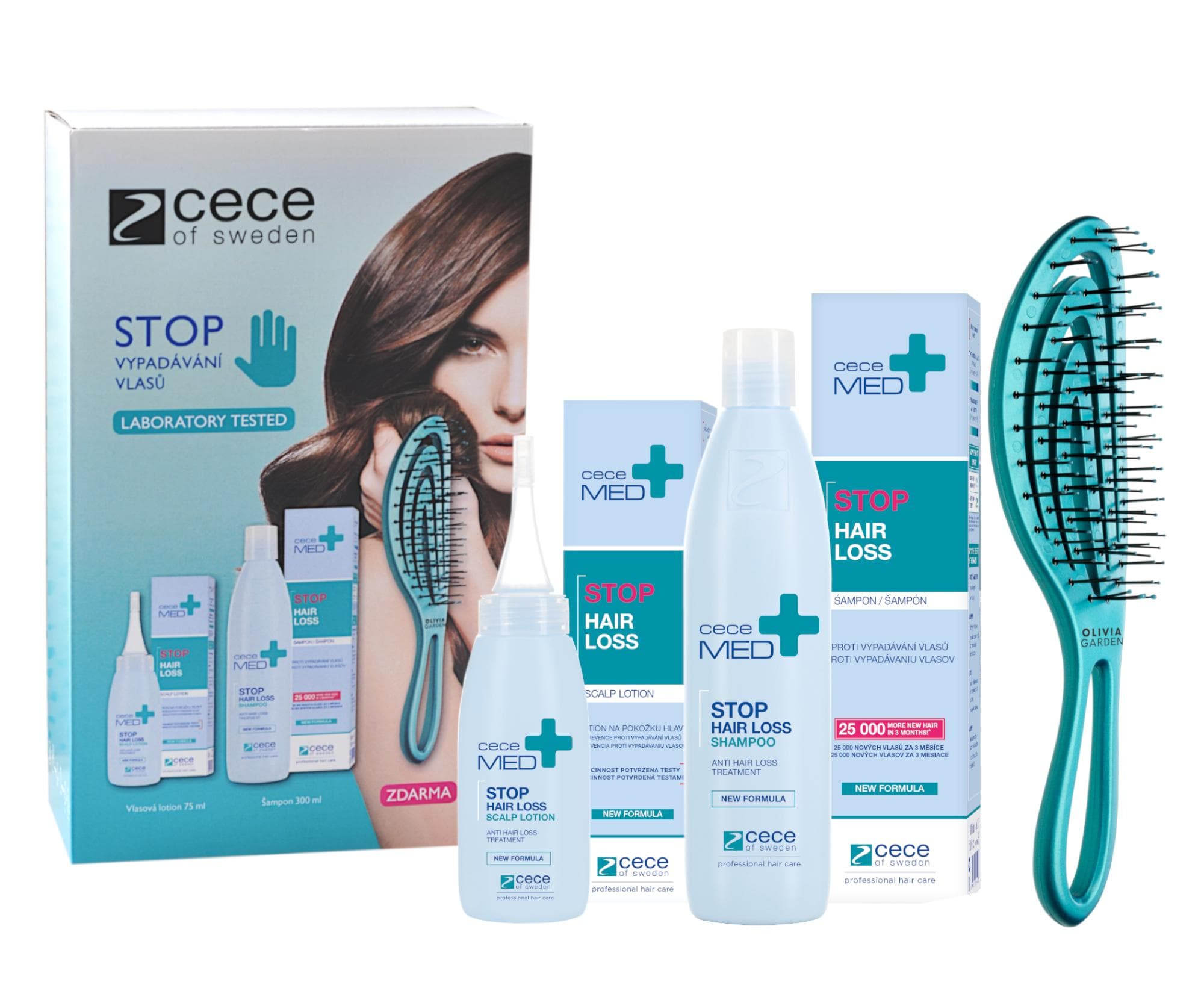 Zestaw upominkowy przeciw wypadaniu włosów Cece Med Stop Hair Loss + szczotka Olivia Garden gratis