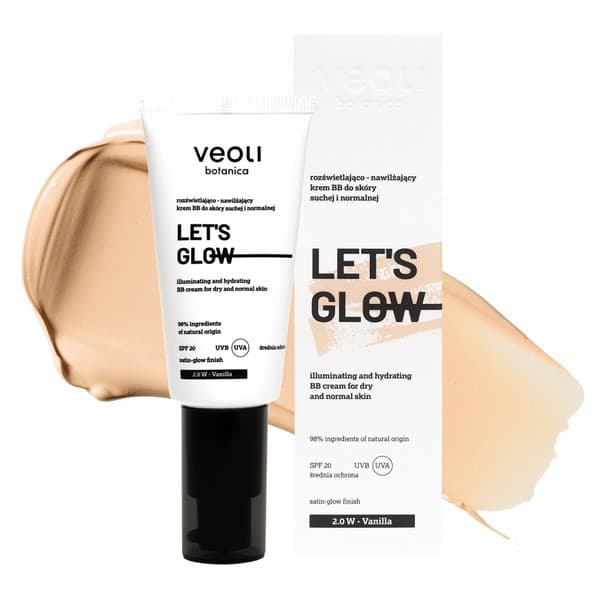 Let's Glow SPF 20, rozświetlająco-nawilżający krem BB do skóry suchej i normalnej, 2.0 W Vanilla