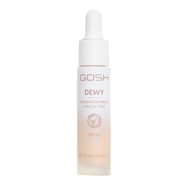 Gosh Dewy Foundation Drops, rozświetlający podkład w kroplach SPF 15, 002 Porcelain