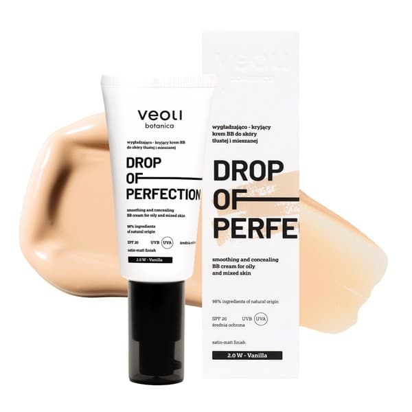 Drop Of Perfection SPF 20, wygładzająco-kryjący krem BB do skóry tłustej i mieszanej, 2.0 W Vanilla