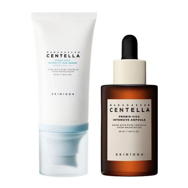 Zestaw Skin1004 Centella Glow Duo, Probio-Cica Intensive Ampoule, serum, + Hyalu-Cica Water-Fit Sun Serum SPF 50+ PA++++, krem z filtrem