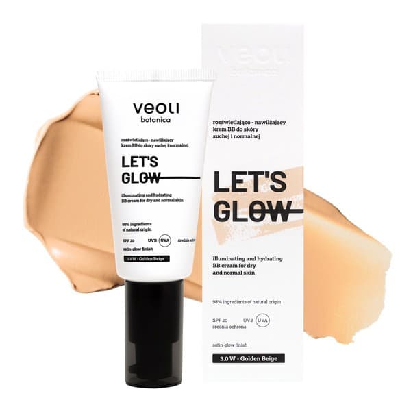 Let's Glow SPF 20, rozświetlająco-nawilżający krem BB do skóry suchej i normalnej, 3.0 W Golden Beige