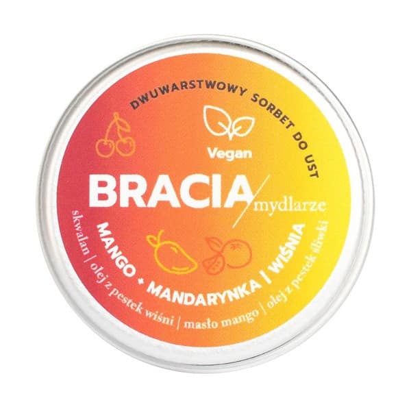 Owocowy sorbet na suche i spierzchnięte usta wiśnia mango i mandarynka Bracia Mydlarze