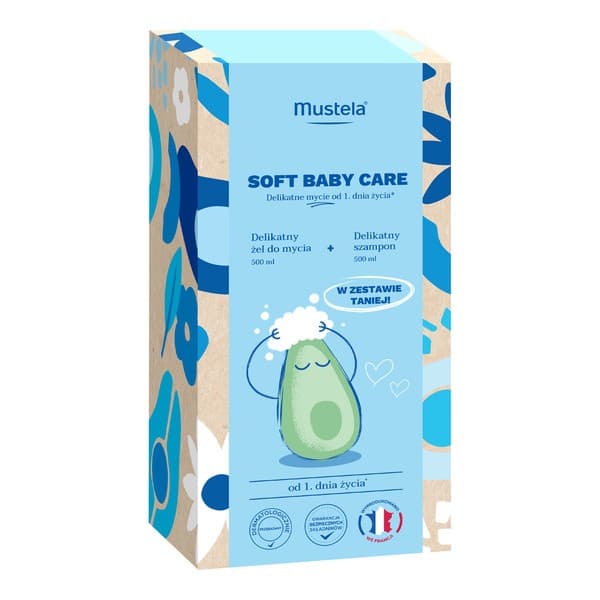 Zestaw Mustela Soft Baby Care, delikatny żel do mycia, + delikatny szampon