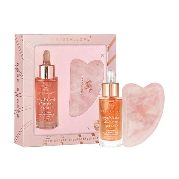 Zestaw Crystallove, serum do twarzy z kwarcem różowym, + płytka do masażu gua sha