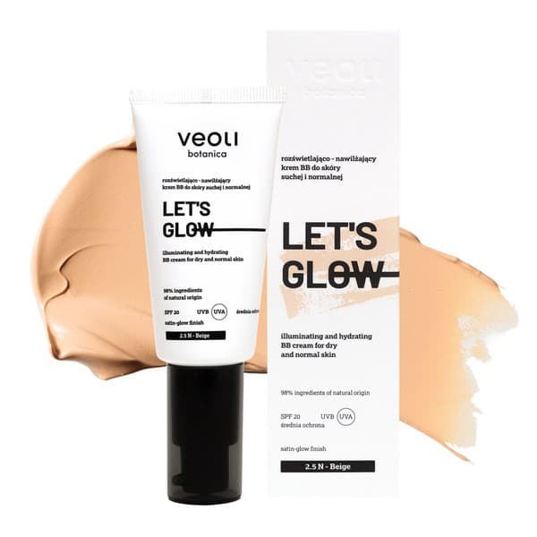Let's Glow SPF 20, rozświetlająco-nawilżający krem BB do skóry suchej i normalnej, 2.5 N Beige
