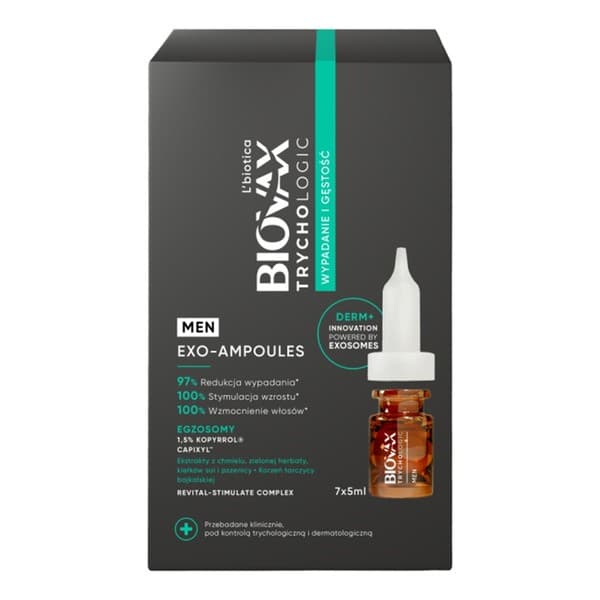 L'biotica Biovax Trychologic Exo-Ampoules Men Wypadanie i Gęstość, kuracja przeciw wypadaniu włosów dla mężczyzn
