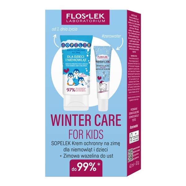 Zestaw Flos-lek Winter Care For Kids, Sopelek, krem ochronny dla dzieci i niemowląt, + zimowa wazelina do ust