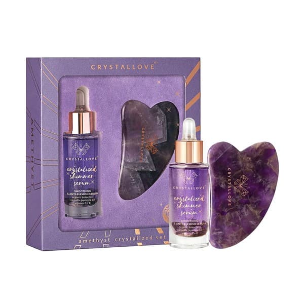 Zestaw Crystallove, serum do twarzy z ametystem, + płytka do masażu gua sha