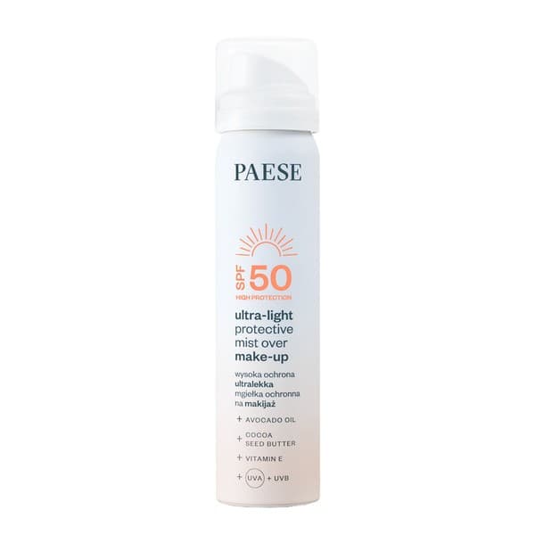 Ultralekka mgiełka ochronna na makijaż z filtrem przeciwsłonecznym SPF50 Paese