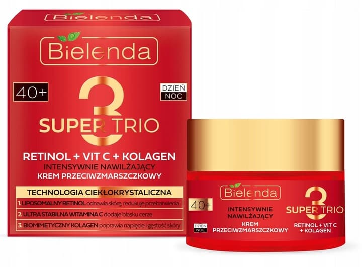 SUPER TRIO RETINOL+VIT C+KOLAGEN INTENSYWNIE NAWILŻAJĄCY KREM 40+ NA DZIEŃ I NA NOC