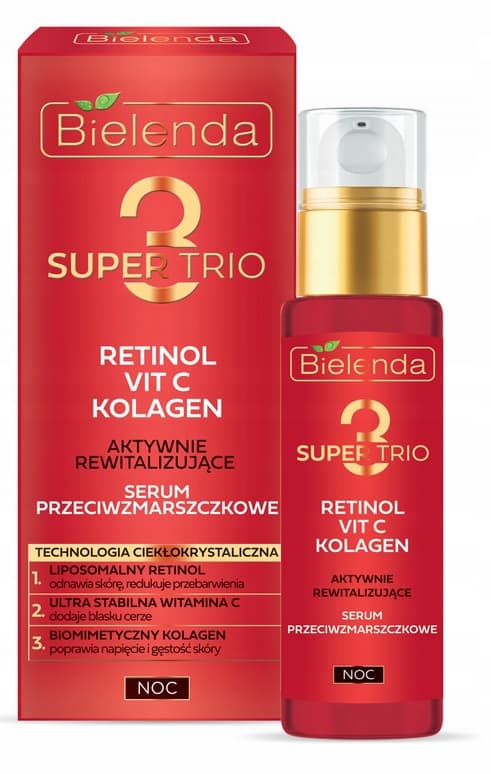 Super Trio Retinol+Vit C+Kolagen Aktywnie rewitalizujące Serum przeciwzmarszczkowe Noc