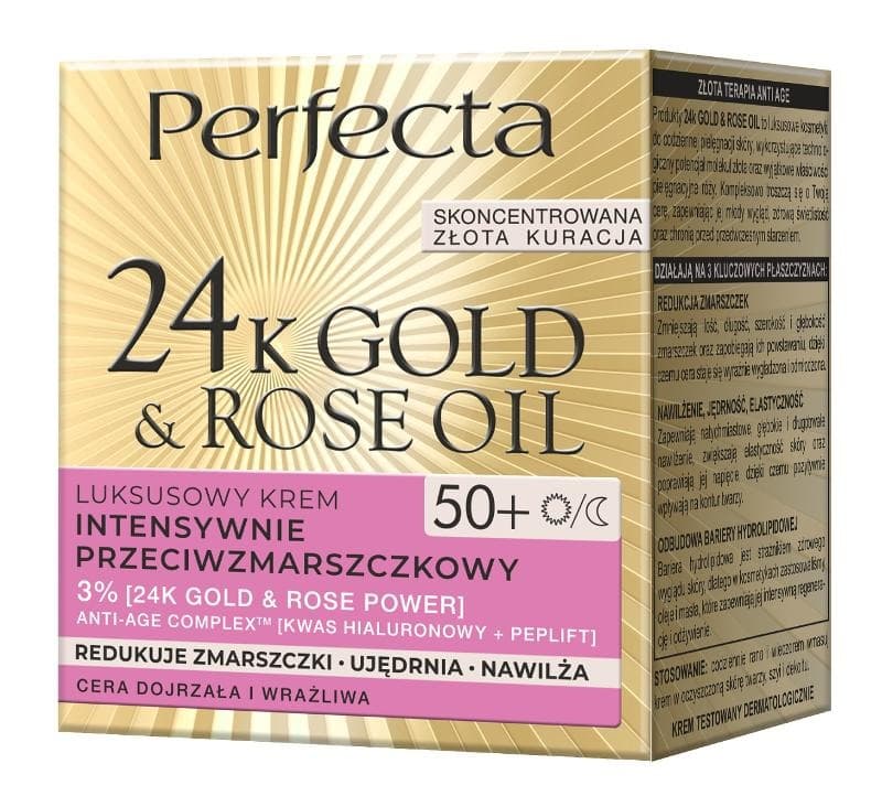 24K Gold & Rose Oil, luksusowy krem przeciwzmarszczkowy na dzień i na noc 50+