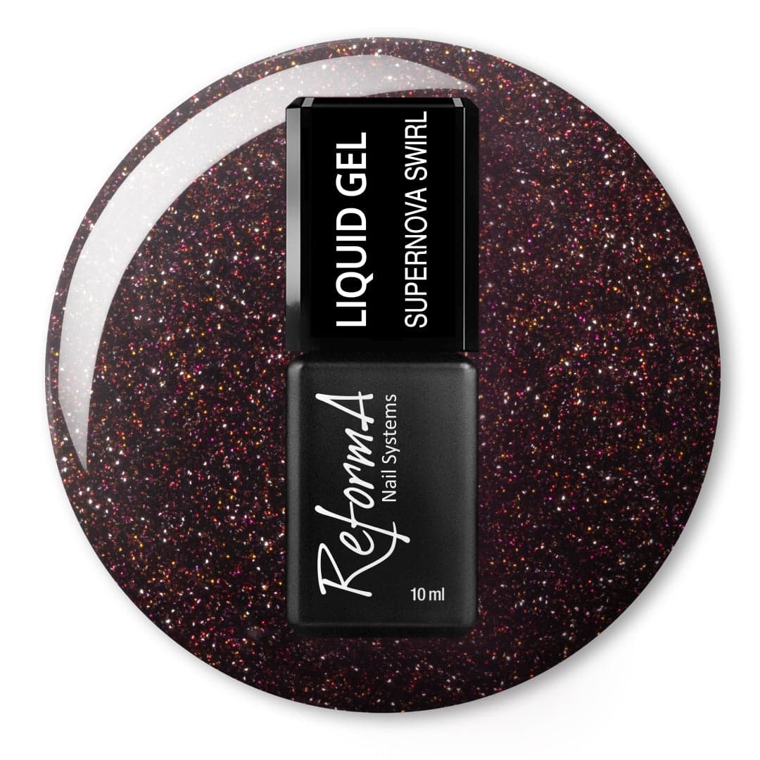 Żel w pędzelku, do szybkiego uzupełniania, burgundowy, brokatowy, flash, kolorowy żel w butelceLiquid Gel - Supernova Swirl