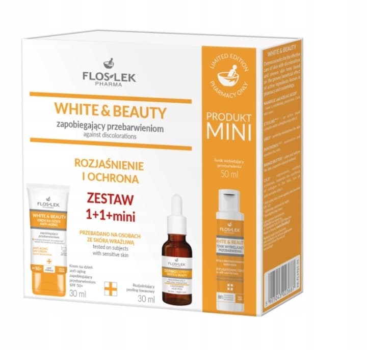 PHARMA WHITE & BEAUTY Zestaw 1+1+mini Krem n/dzień+Peeling rozj.kwas.+Tonik wybiel.przebar.,-,-, (+ +)