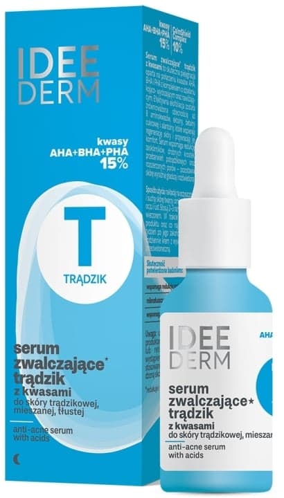 Derm Serum zwalczające trądzik do skóry trądzikowej, mieszanej, tłustej z kwasami AHA +BHA +PHA
