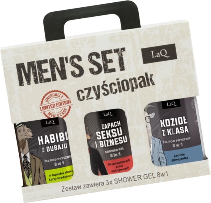 #Czyściopak Męski czarne żele: Habibi, Zapach seksu i biznesu, Kozioł z klasą szary-CZARNY