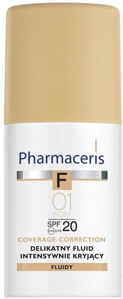 F COVERAGE-CORRECTION Delikatny fluid intensywnie kryjący o długotrwałym efekcie SPF 20 IVORY 01