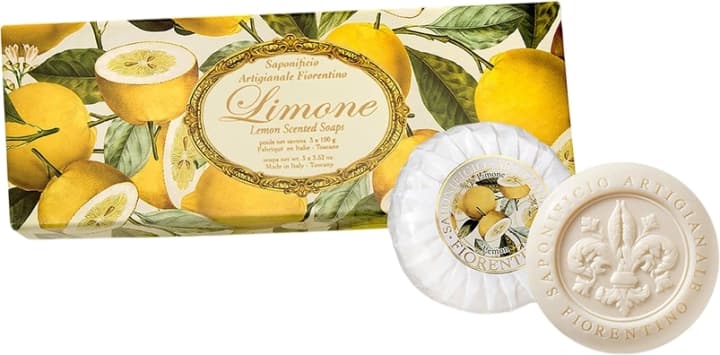 SAPONIFICIO ARTIGIANALE FIORENTINO Zestaw naturalnych mydełek tłoczonych w ozdobnym pudełku cytrynowe