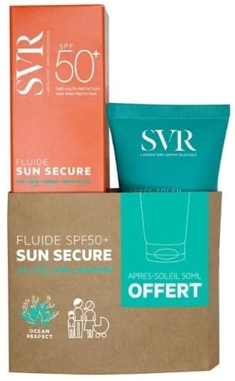 Sun Secure Zestaw Fluide SPF50+ Lekki fluid ochronny + Lait Après-Soleil Kojący balsam po opalaniu