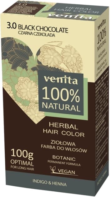 100% Natural farba do włosów, ziołowa, nr 3.0 Czarna Czekolada