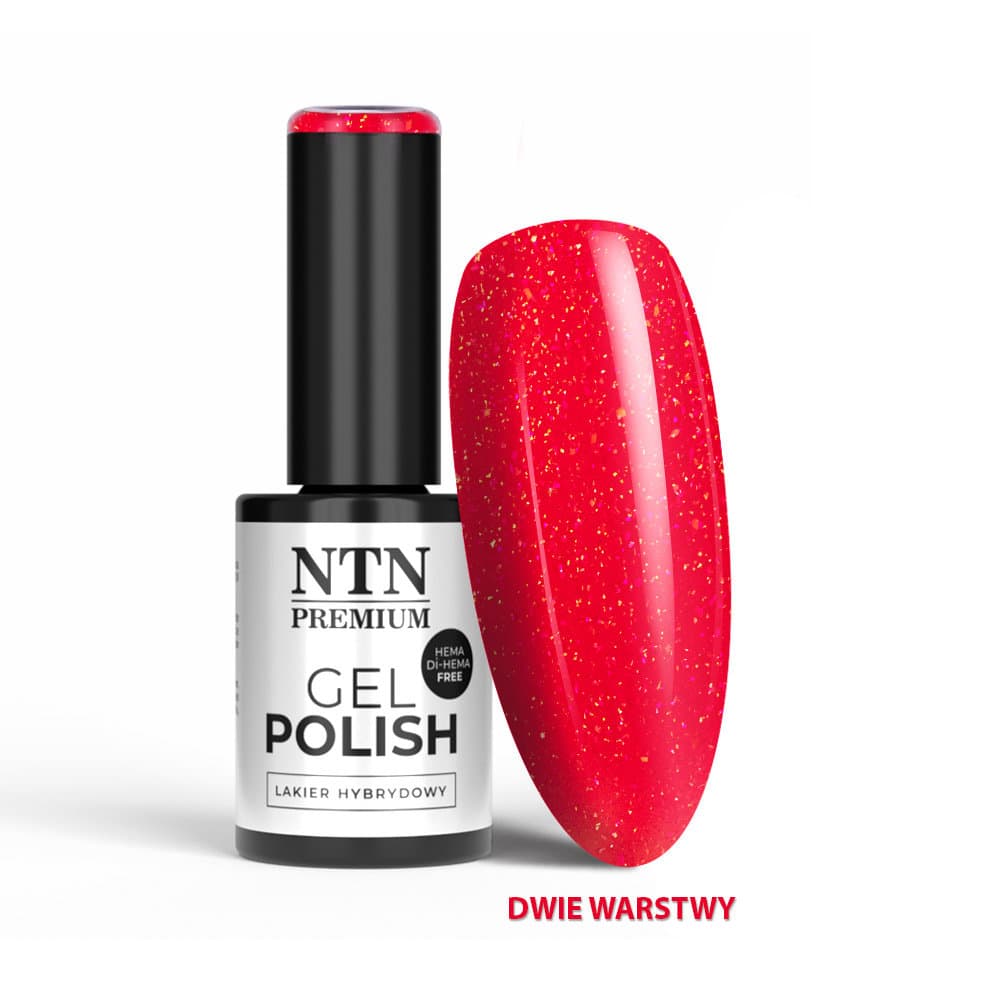 Limited Edition Reds lakier hybrydowy nr 568 – malinowa czerwień ze złotym brokatem