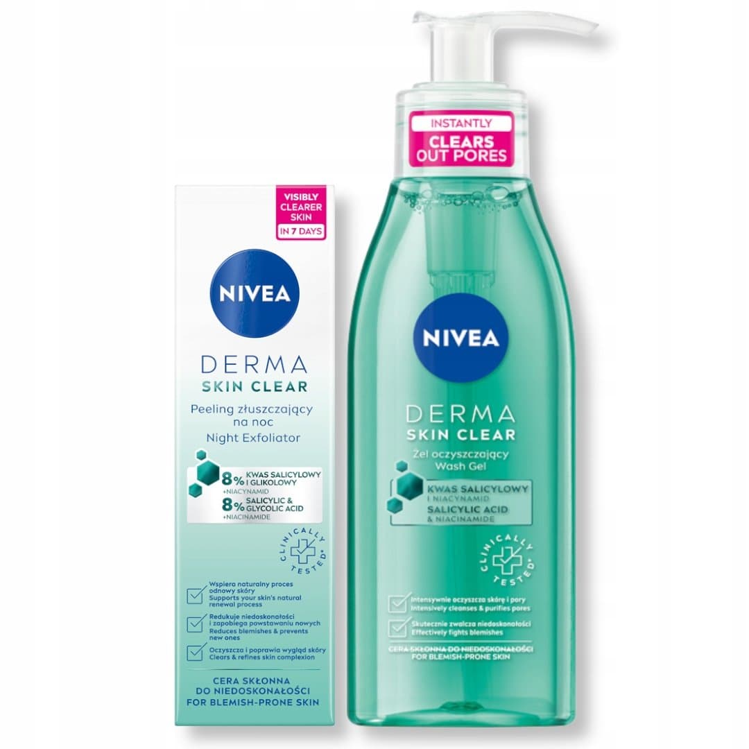 Derma Skin Clear zestaw żelu do mycia twarzy i peelingu bez spłukiwania