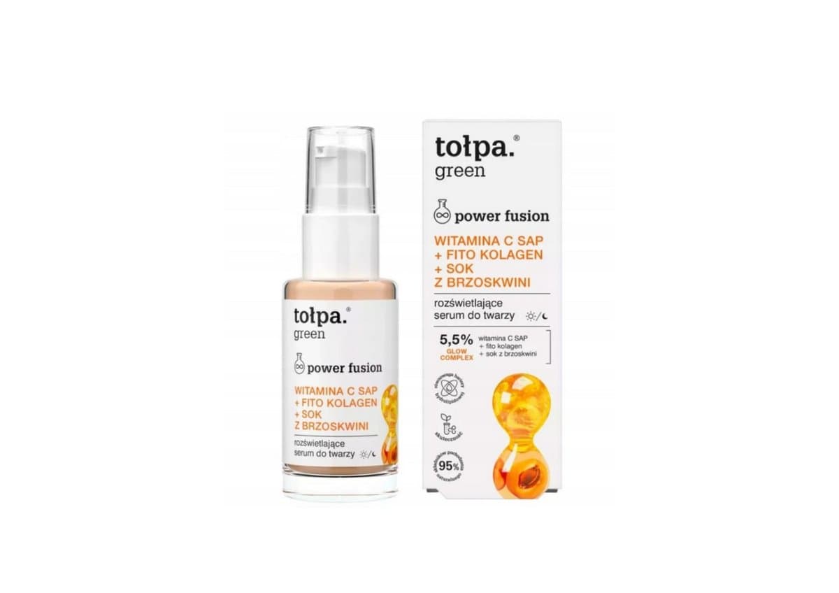 Green, Power Fusion, witamina C SAP+Fito Kolagen+Sok z brzoskwini, rozświetlające serum do twarzy