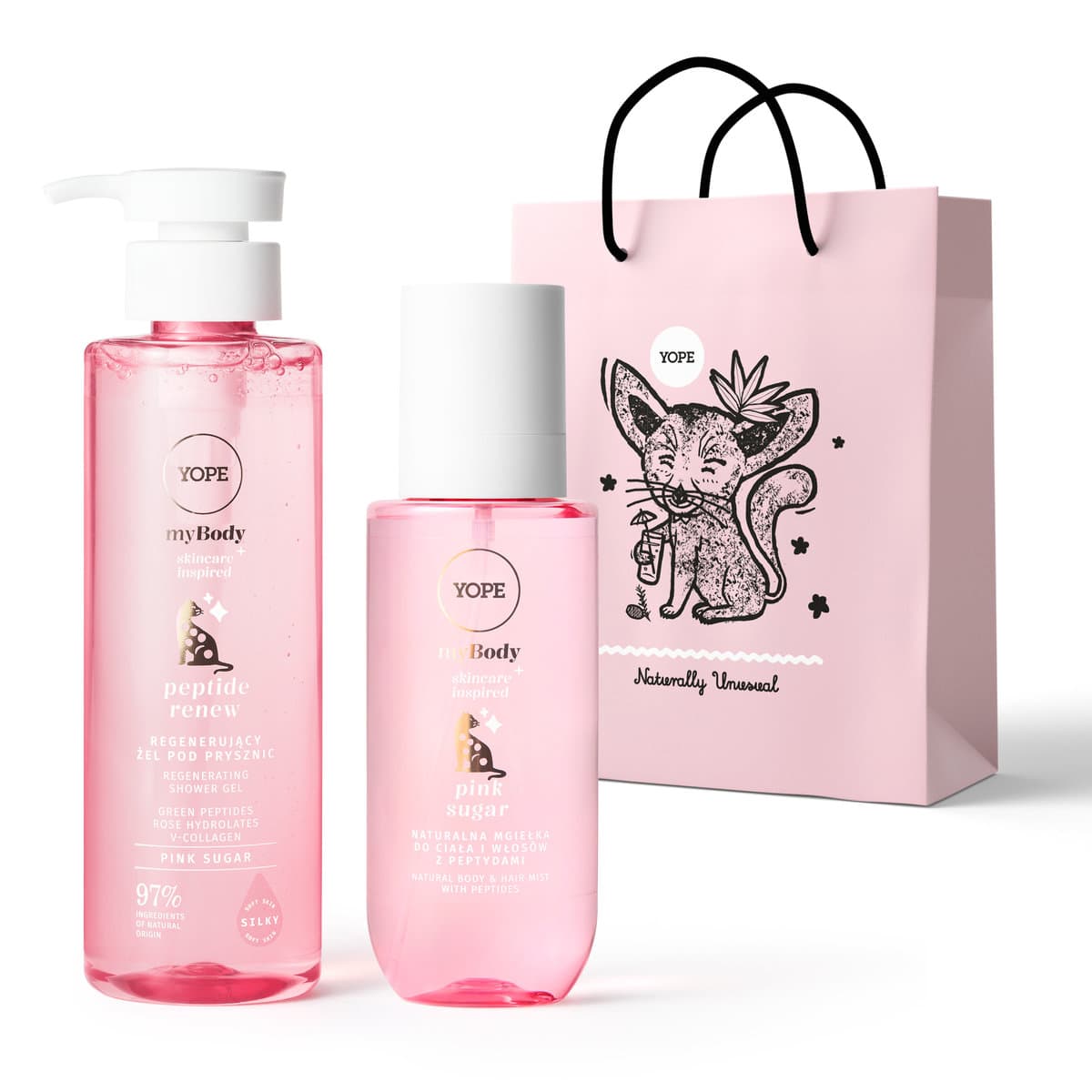 myBODY Peptide Renew Pink Sugar zestaw żelu i mgiełki z torbą