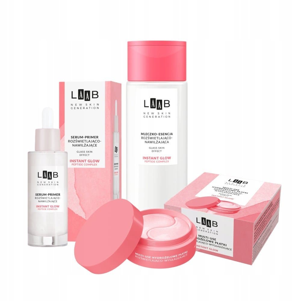 LAAB Glass Skin — zestaw serum-primera, mleczka-esencji i płatków