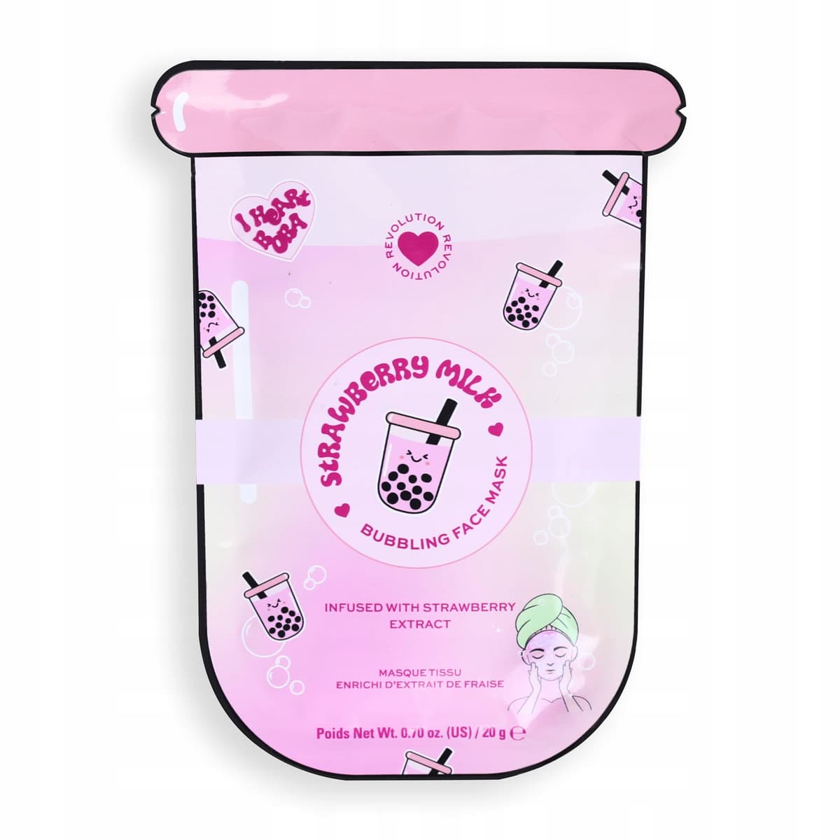 BUBBLE TEA STRAWBERRY MILK BUBBLE SHEET MASK - STRAWBERRY PINK - Maska w płachcie