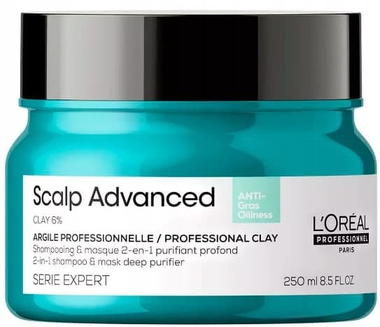 Loreal Scalp Advanced, Maska oczyszczająca z glinką 2w1 do tłustej skóry głowy
