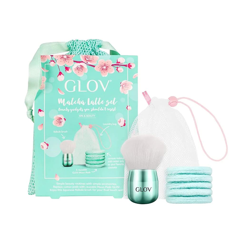 Matcha Latte zestaw Moon Pads waciki do demakijażu + Kabuki Brush pędzel do makijażu + woreczek