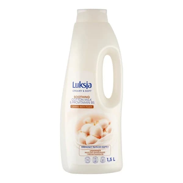 Creamy & Sofrt, kremowy płyn do kąpieli, łagodzące mleczko bawełniane i prowitamina B5