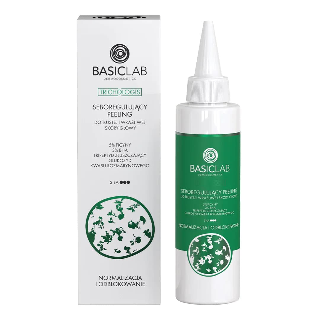 Seboregulujący peeling do tłustej i wrażliwej skóry głowy, 5% ficyny, 3% BHA, tripeptyd złuszczający, glukozyd kwasu rozmarynowego, Normalizacja i Odblokowanie