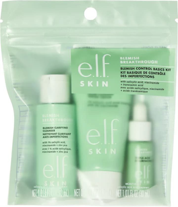 e.l.f. Skin Blemish Breakthrough zestaw kosmetyków, dla kobiet, żel do mycia twarzy 30ml + serum do twarzy 4,2ml + balsam do twarzy 30ml