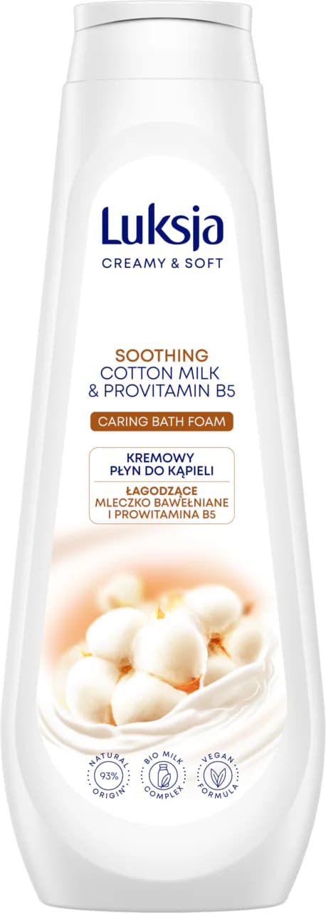 Creamy & Sofrt, kremowy płyn do kąpieli, łagodzące mleczko bawełniane i prowitamina B5