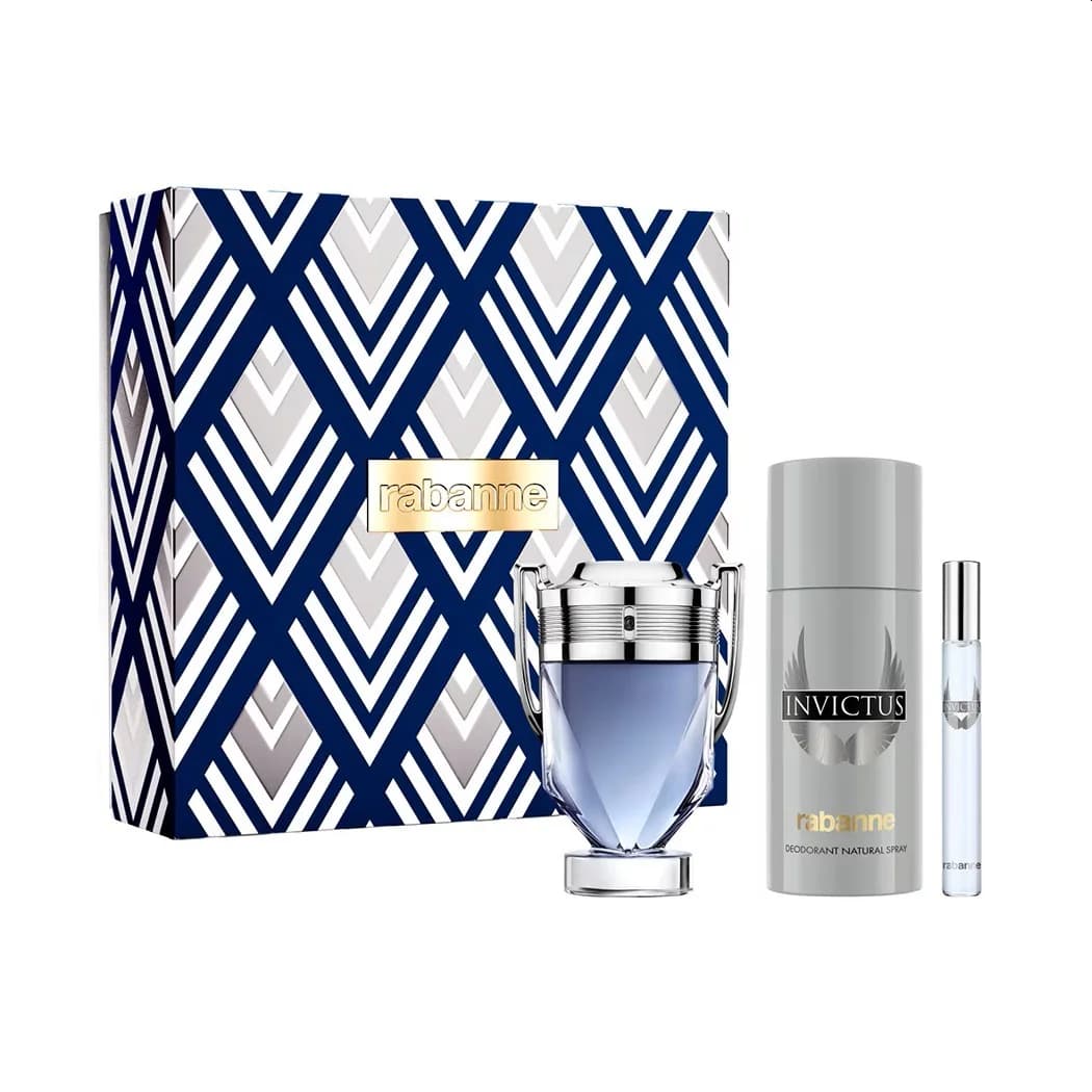 Rabanne Invictus – zestaw dezodorant 150 ml + woda toaletowa 10 ml + woda toaletowa 100 ml