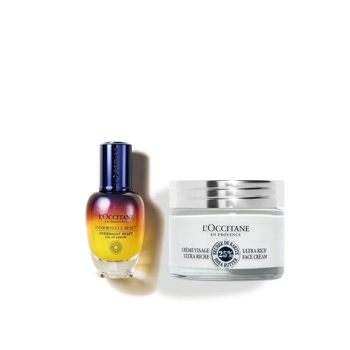 L’Occitane Duet serum Immortelle Reset i Bogaty krem do twarzy Masło Shea