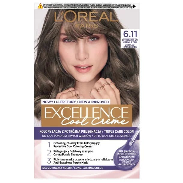Paris Excellence Cool Creme trwała farba do włosów 6.11 Ultrapopielaty ciemny blond