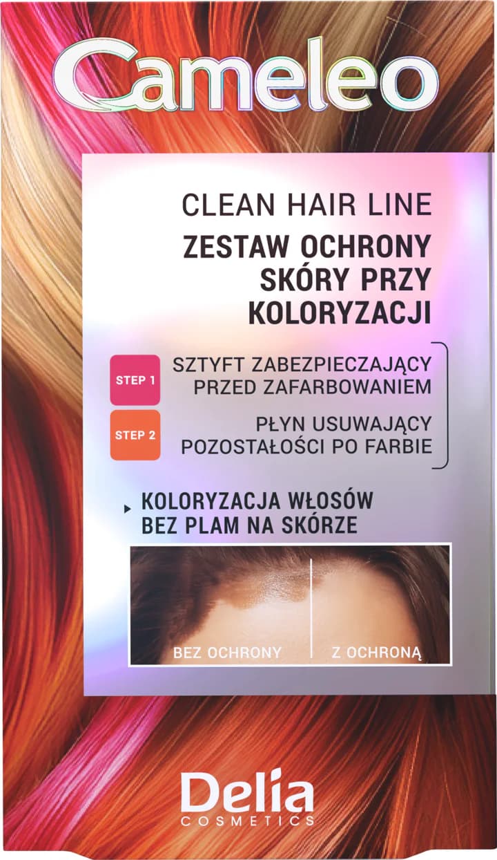 Clean Hair Line zestaw ochrony skóry przy koloryzacji, sztyft zabezpieczający + płyn usuwający pozostałości o farbie