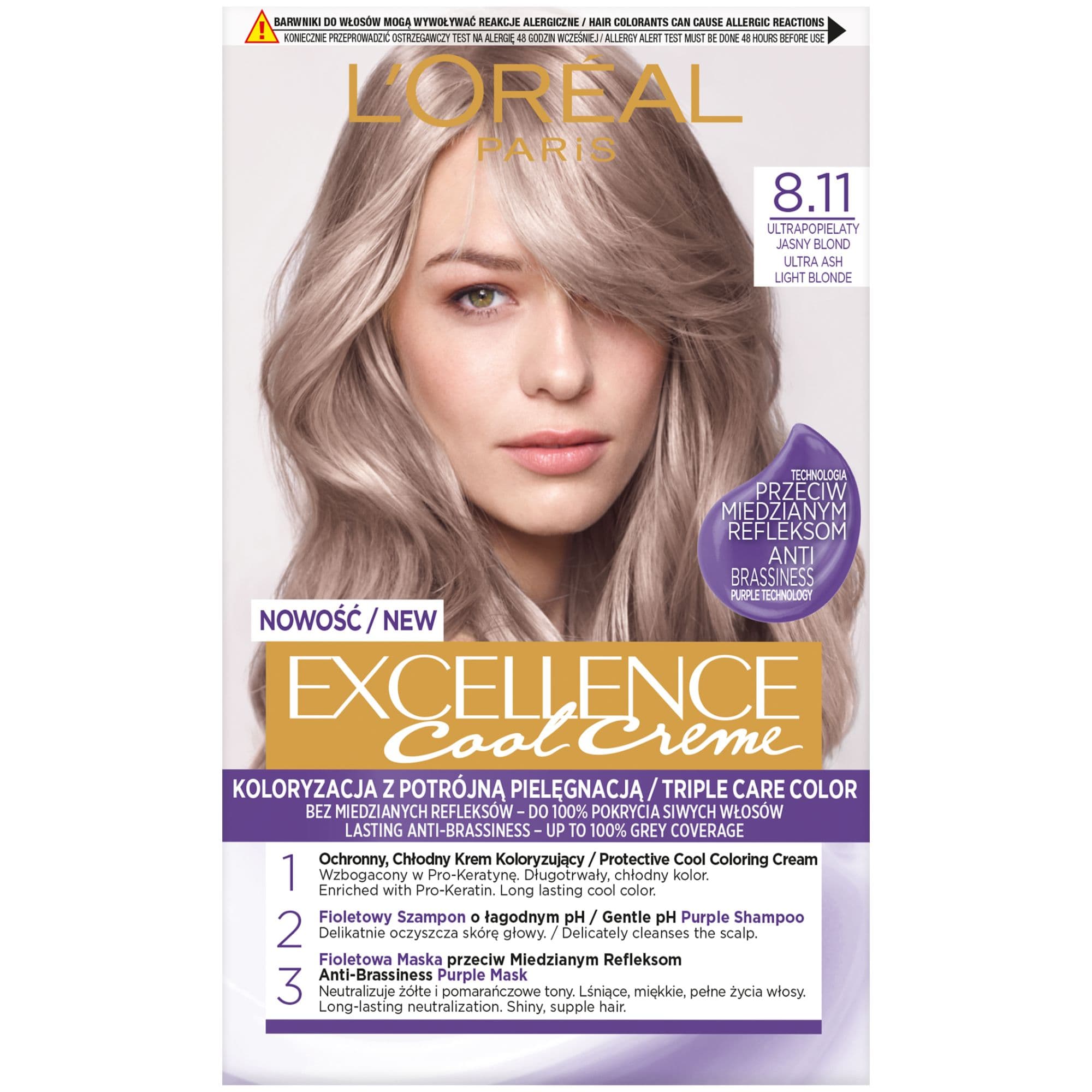 L'Oreal Paris Excellence Cool Creme 8.11 Ultrapopielaty Jasny Blond farba do włosów