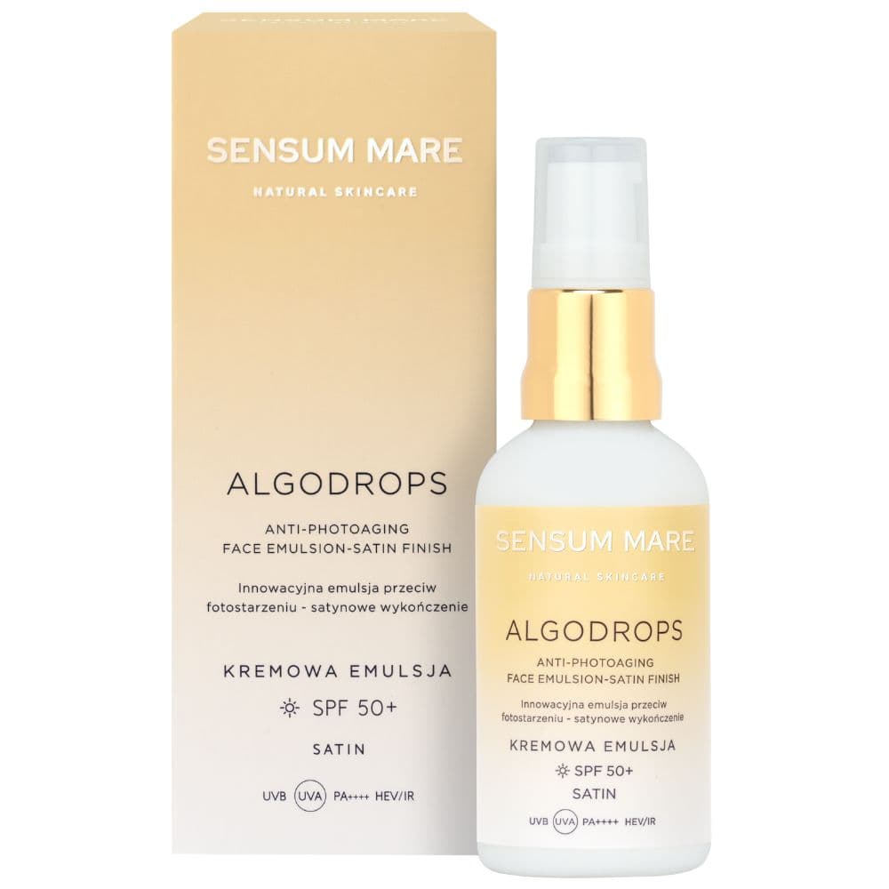 ALGODROPS SATIN Anti-photoaging Protective Face Emulsion with a satin finish Innowacyjna kremowa emulsja ochronna przeciw fotostarzeniu SPF 50+ UVB UVA PA++++ HEV/IR